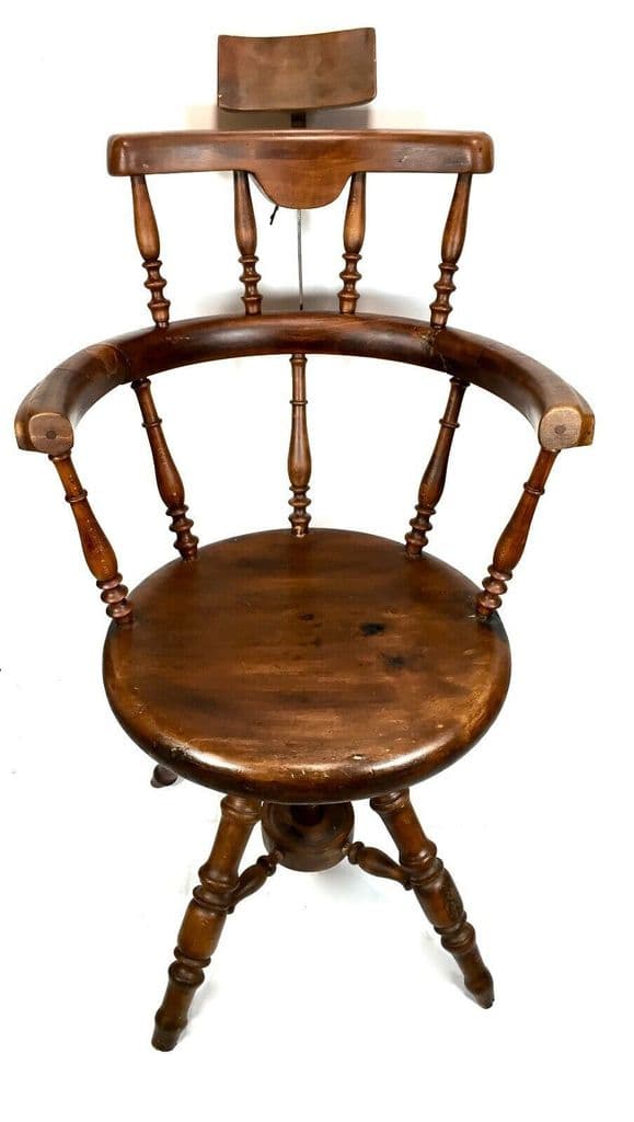Antique Victorian Wooden Elm Rotating Barbers Chair / Shop Display Furniture